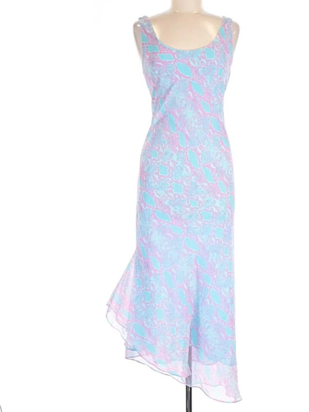 Diane Von Furstenberg aqua and pink assymetrical cocktail dress in snake print